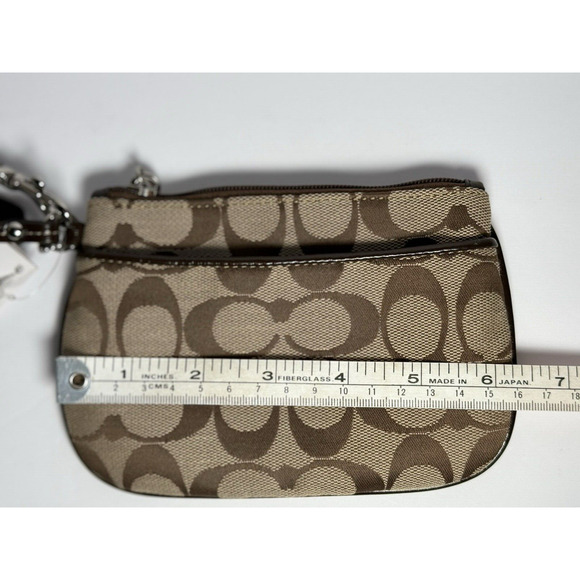NWT Coach Jacquard Signature C Wristlet Wallet with Leather Trim Charm Brown‎ - Picture 11 of 12
